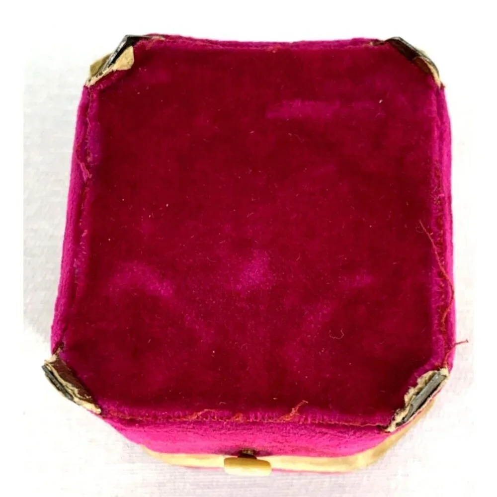 Ring Presentation Jewelry Pink Velvet MOP Push Button Metal Feet Antique 1.5